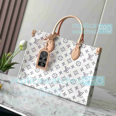 Copy L---V OnTheGo MM M24708 Multicolor Beige Canvas Handbag 